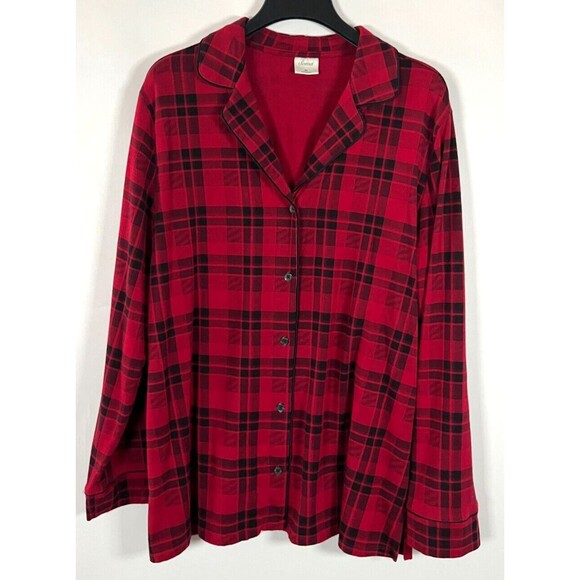 Soma Buffalo Plaid Pajama Set Stretch Red Black Size XL Button Up Collar Pants - Picture 2 of 16